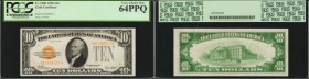 Fr. 2400. 1928 $10 Gold Certificate. PCGS Currency Very Choice New 64 PPQ.
A broadly margined gold certificate that has strictly original paper, grea...