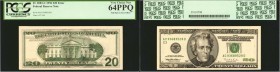 Fr. 2083-C. 1996 $20 Federal Reserve Note. Philadelphia. PCGS Currency Very Choice New 64 PPQ. Full Back to Face Offset.
A full back to face offset i...