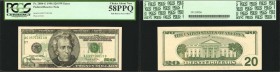 Fr. 2084-G. 1996 $20 Federal Reserve Note. Chicago. PCGS Currency Choice About New 58 PPQ. Full Back to Face Offset.
A full back to face offset is fo...