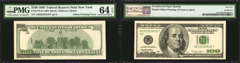 Fr. 2175-B. 1996 $100 Federal Reserve Note. New York. PMG Choice Uncirculated 64...