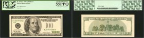 Fr. 2176-J. 1999 $100 Federal Reserve Note. Kansas City. PCGS Currency Choice About New 55 PPQ. Missing Treasury Seal.
This Kansas City $100 FRN is s...