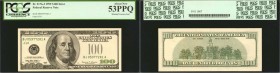 Fr. 2176-J. 1999 $100 Federal Reserve Note. Kansas City. PCGS Currency About New 53 PPQ. Missing Treasury Seal.
This $100 FRN is seen with a missing ...