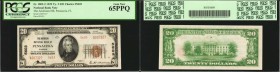 Pensacola, Florida. $20 1929 Ty. 2. Fr. 1802-2. The American NB. Charter #5603. PCGS Currency Gem New 65 PPQ.
Excellent embossing stands out through ...