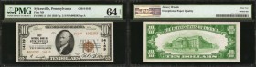Sykesville, Pennsylvania. $10 1929 Ty. 2. Fr. 1801-2. First NB. Charter #14169. PMG Choice Uncirculated 64 EPQ.
This Jefferson County bank only issue...