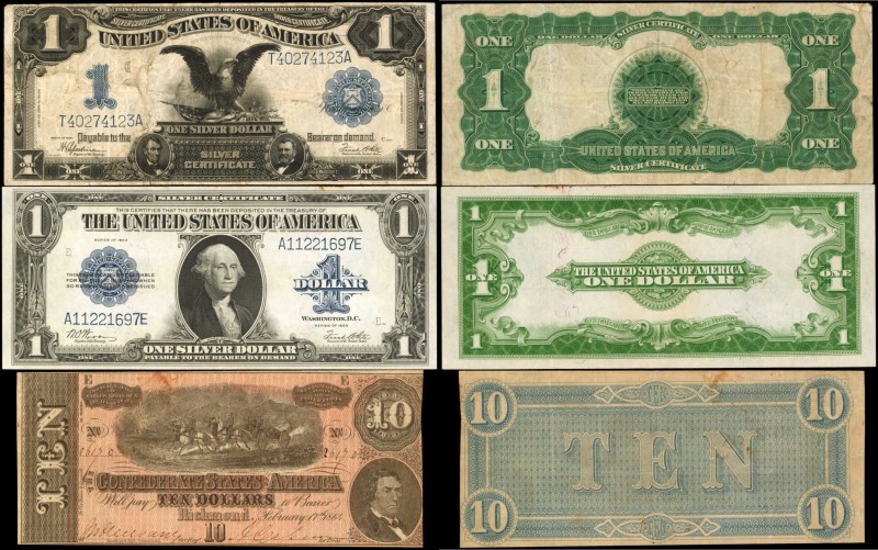 Lot of (3). Confederate Currency & Silver Certificates. T-68, Fr. 236 & Fr. 238....