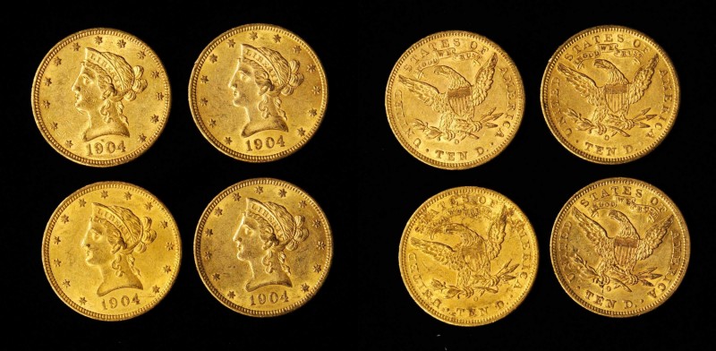 Lot of (4) 1904-O Liberty Head Eagles. AU (Uncertified).
Estimate: $3660.00