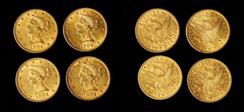 Lot of (4) 1904-O Liberty Head Eagles. AU (Uncertified).
Estimate: $3660.00