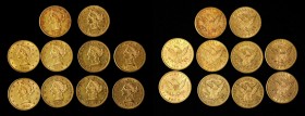Lot of (10) Liberty Head Eagles. AU (Uncertified).
Included are: (4) 1880-S; 1883; 1884-S; 1885; (2) 1885-S; and 1886.
Estimate: $9150.00