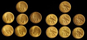 Lot of (7) 1907 Indian Eagles. No Periods. AU (Uncertified).
A few examples are impaired, mostly due to rim or surface damage.
Estimate: $6405.00