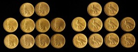 Lot of (10) 1907 Indian Eagles. No Periods. AU (Uncertified).
One example is impaired due to rim cuts.
Estimate: $9150.00