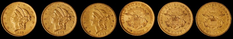 Lot of (3) 1853 Liberty Head Double Eagles. EF-AU (Uncertified).
All examples a...