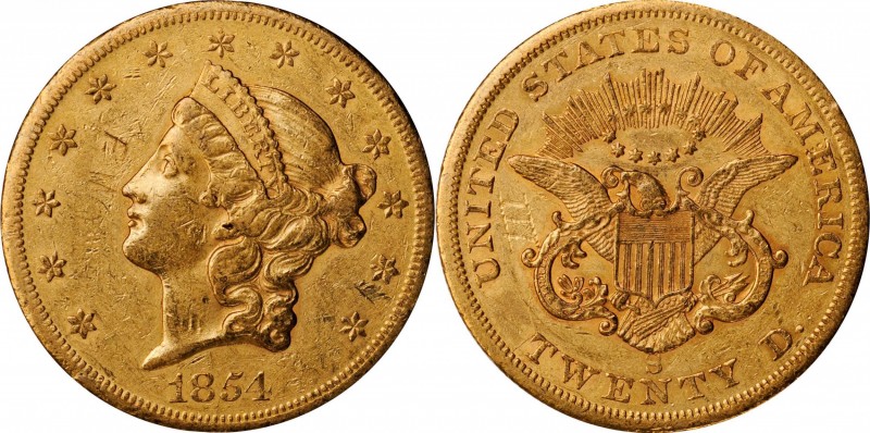 1854-S Liberty Head Double Eagle. Extremely Fine, Graffiti (Uncertified).
Estim...