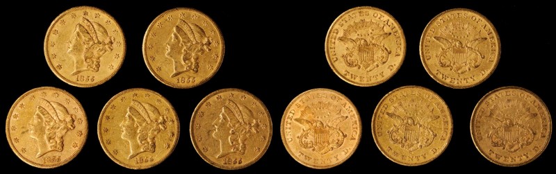 Lot of (5) 1855-S Liberty Head Double Eagles. EF-AU (Uncertified).
All examples...