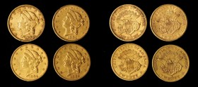 Lot of (4) 1864-S Liberty Head Double Eagles. EF-AU (Uncertified).
All examples are impaired due to cleaning and/or surface damage.
Estimate: $7260....