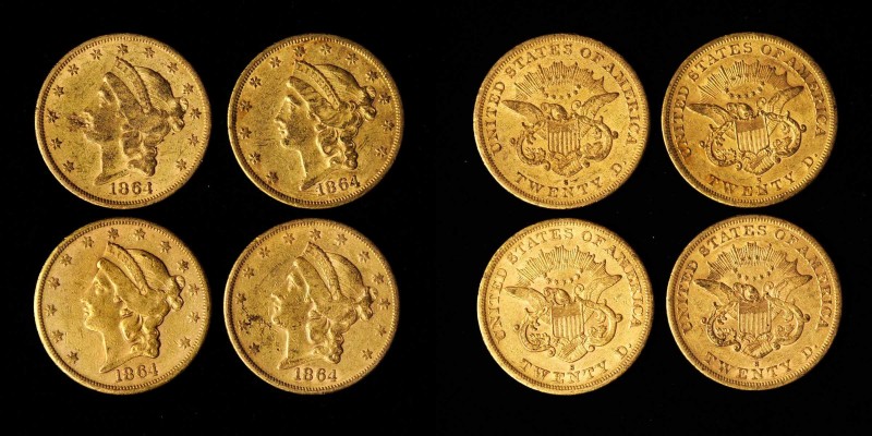 Lot of (4) 1864-S Liberty Head Double Eagles. EF-AU (Uncertified).
All examples...