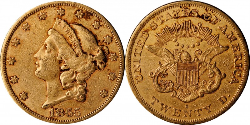 1865-S Liberty Head Double Eagle. Extremely Fine, Environmental Damage (Uncertif...