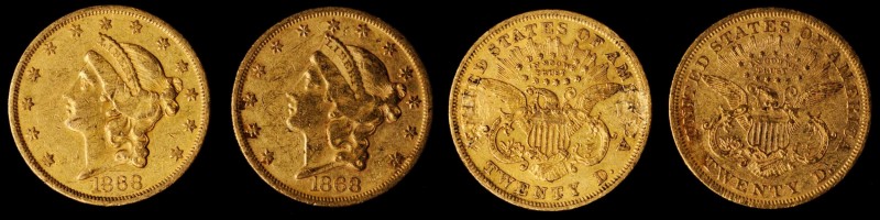 Lot of (2) 1868 Liberty Head Double Eagles. EF (Uncertified).
One example with ...