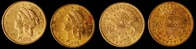 Lot of (2) 1873-Dated Liberty Head Double Eagles. AU (Uncertified).
Included ar...