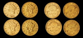 Lot of (4) 1877-CC Liberty Head Double Eagles. EF-AU (Uncertified).
All examples are impaired due to cleaning and/or surface damage.
Estimate: $8000...