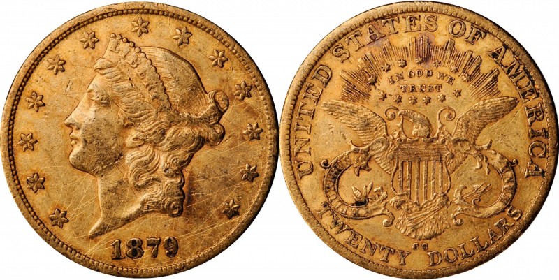 1879-CC Liberty Head Double Eagle. About Uncirculated, Graffiti (Uncertified).
...