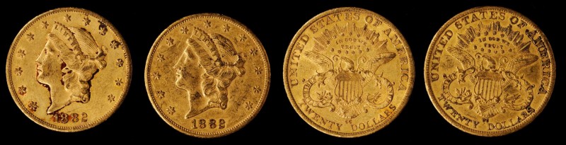 Lot of (2) 1882-CC Liberty Head Double Eagles. AU (Uncertified).
One example ha...