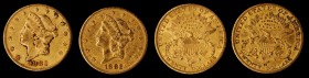 Lot of (2) 1882-CC Liberty Head Double Eagles. AU (Uncertified).
One example has been harshly cleaned, the other with altered surfaces.
Estimate: $4...