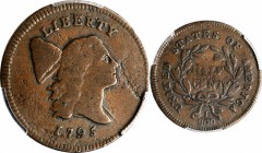1795 Liberty Cap Half Cent. Lettered Edge, With Pole. VG-10 (PCGS).
PCGS# 1009. NGC ID: 2224.
Estimate: $750.00