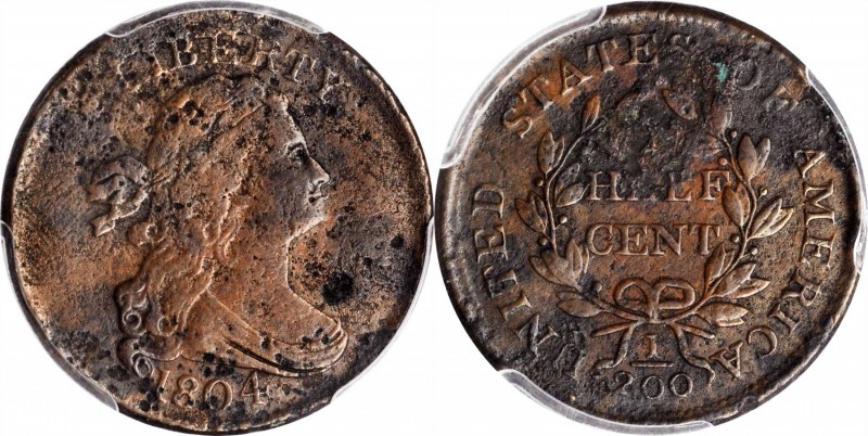 1804 Draped Bust Half Cent. C-8. Spiked Chin. VF Details--Environmental Damage (...