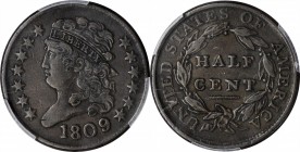1809/'6' Classic Head Half Cent. 9/Inverted 9. VF-35 (PCGS).
PCGS# 1126. NGC ID: CZEZ.
Estimate: $200.00