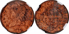 1829 Classic Head Half Cent. C-1. AU Details--Cleaned (NGC).
PCGS# 35267. NGC ID: 222X.
Estimate: $75.00