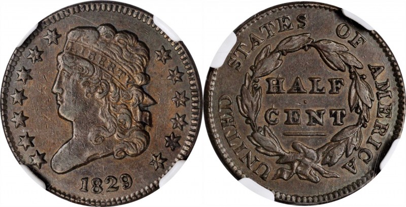 1829 Classic Head Half Cent. C-1. EF-45 BN (NGC). CAC.
PCGS# 35267. NGC ID: 222...