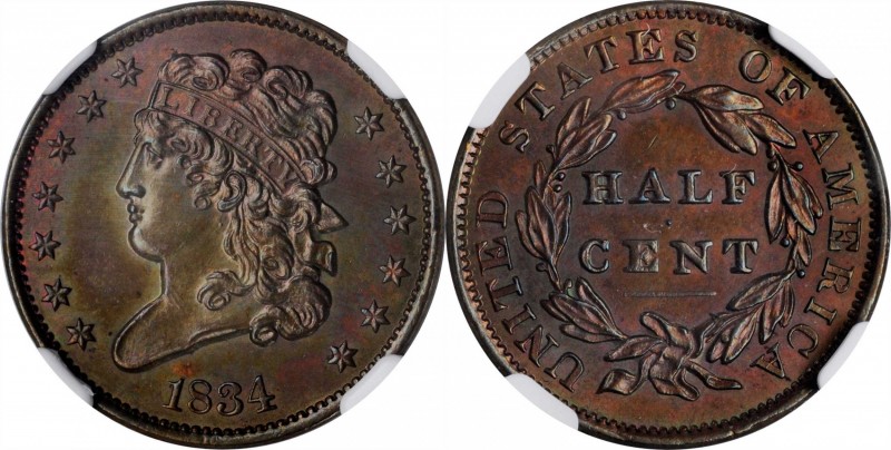 1834 Classic Head Half Cent. C-1. Unc Details--Cleaned (NGC).
PCGS# 35285. NGC ...