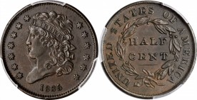 1835 Classic Head Half Cent. C-1. AU-50 (PCGS).
PCGS# 35288. NGC ID: 2233.
Estimate: $85.00