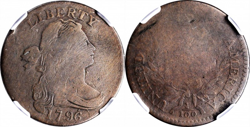 1796 Draped Bust Cent. S-110. Rarity-3. Reverse of 1794. AG-3 BN (NGC).
PCGS# 1...