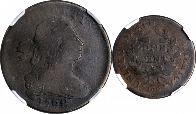 1798 Draped Bust Cent. S-165. Rarity-4. Style II Hair. Good-4 BN (NGC).
PCGS# 1...