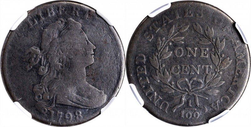1798 Draped Bust Cent. S-185. Rarity-2. Style II Hair. Good-4 BN (NGC).
PCGS# 1...