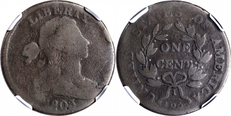 1803 Draped Bust Cent. S-243. Rarity-2. Stemless Wreath. AG-3 BN (NGC).
PCGS# 3...