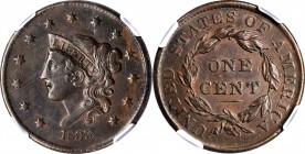 1835 Modified Matron Head Cent. N-14. Rarity-2. Head of 1836. EF-40 BN (NGC).
PCGS# 1714. NGC ID: 225S.
Collector envelope with attribution notation...
