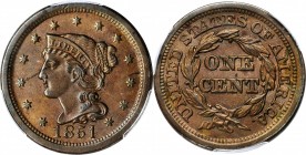 1851/81 Braided Hair Cent. AU-58 (PCGS).
PCGS# 1895. NGC ID: 226H.
Collector envelope with attribution notation included.
Estimate: $375.00