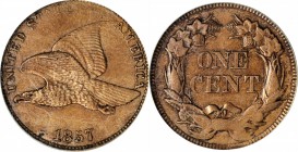 1857 Flying Eagle Cent. AU-50 (PCGS). OGH.
PCGS# 2016. NGC ID: 2276.
Estimate: $115.00