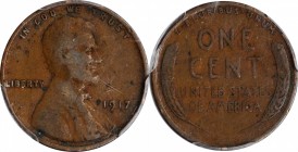 1917 Lincoln Cent. Doubled Die Obverse. VG-8 (PCGS).
PCGS# 92495. NGC ID: 22BS.
Estimate: $90.00
