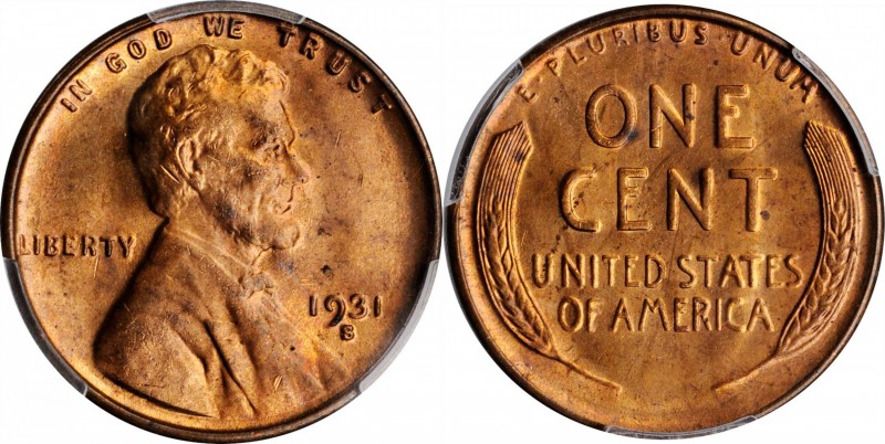 1931-S Lincoln Cent. MS-64 RD (PCGS).
PCGS# 2620. NGC ID: 22D4.
Estimate: $180...
