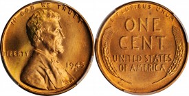 1945-D Lincoln Cent. MS-67 RD (PCGS). CAC.
PCGS# 2737. NGC ID: 22EH.
Estimate: $100.00