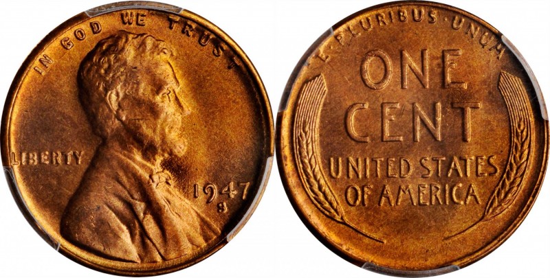 1947-S Lincoln Cent. Repunched Mintmark. MS-66 RD (PCGS).
PCGS# V2758. NGC ID: ...