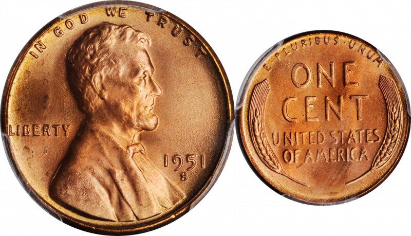 1951-S Lincoln Cent. MS-67 RD (PCGS).
PCGS# 2794. NGC ID: 22F5.
Estimate: $180...