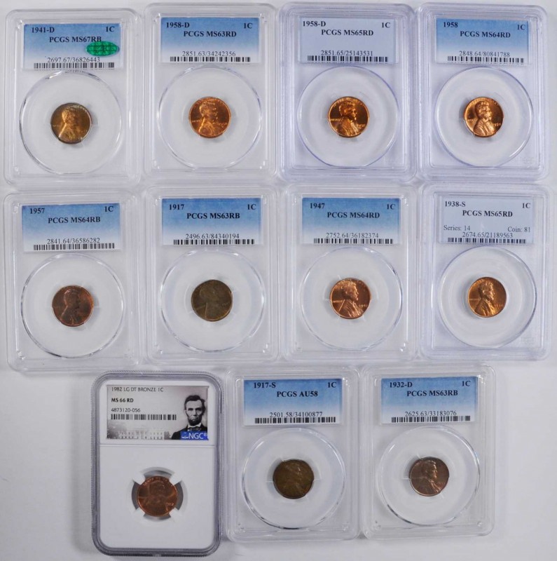 Lot of (11) Certified Lincoln Cents.
Unless otherwise stated, all examples are ...