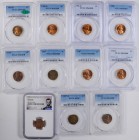 Lot of (11) Certified Lincoln Cents.
Unless otherwise stated, all examples are certified by PCGS. Included are: 1917 MS-63 RB; 1917-S AU-58; 1932-D M...