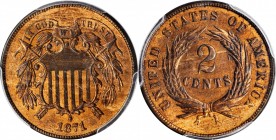 1871 Two-Cent Piece. MS-64 RB (PCGS). CAC.
PCGS# 3610. NGC ID: 22NF.
Estimate: $600.00