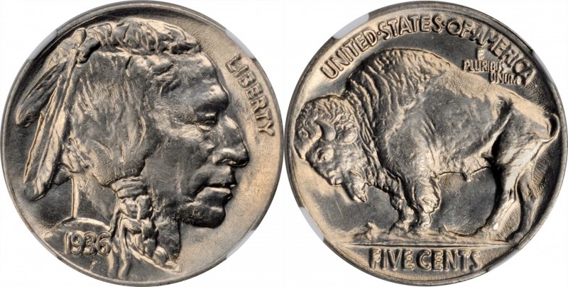 1936 Buffalo Nickel. MS-67 (NGC).
PCGS# 3977. NGC ID: 22SS.
Estimate: $300.00