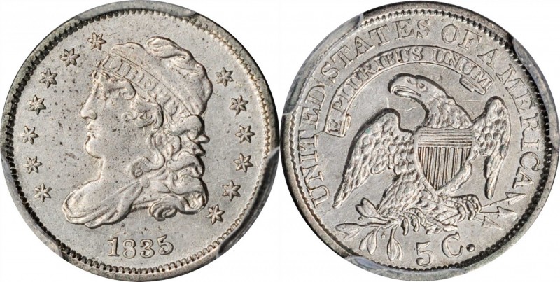 1835 Capped Bust Half Dime. LM-8.1. Small Date, Large 5 C. AU Details--Cleaned (...